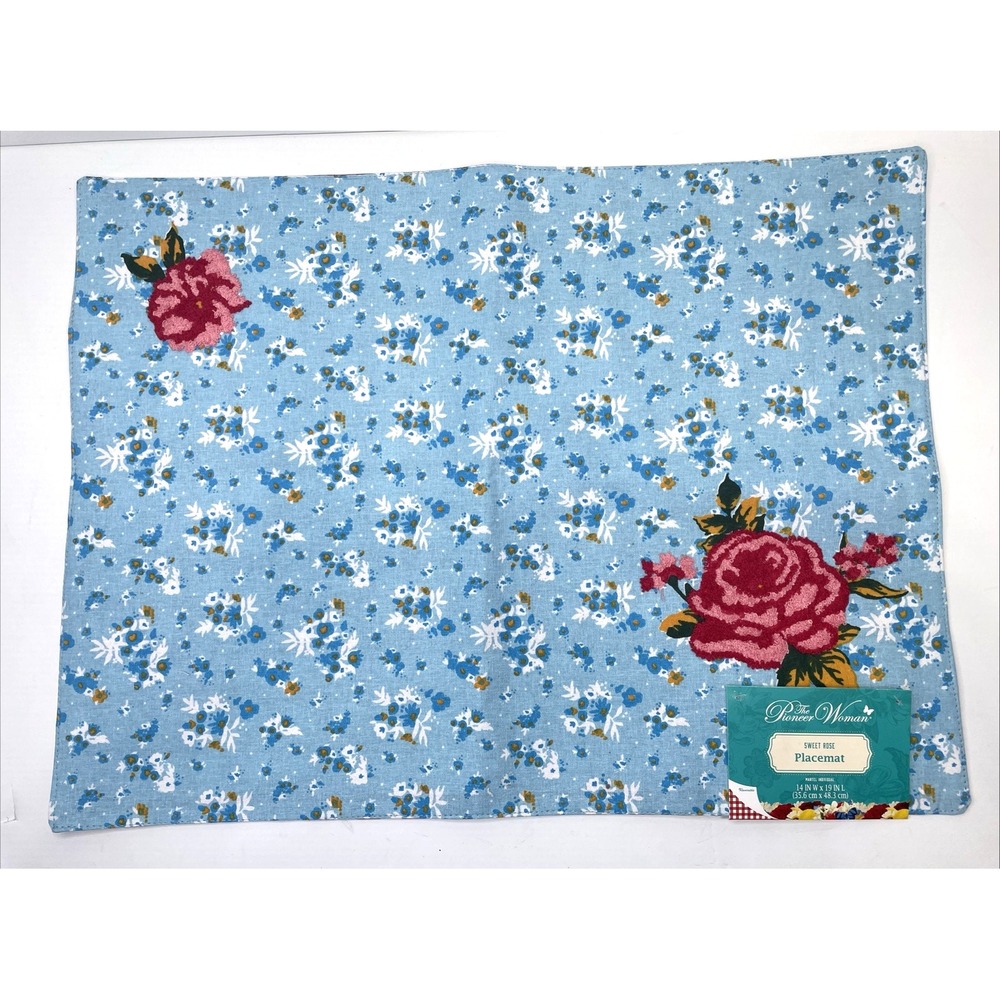 Pioneer Woman Sweet Rose Embroidered Reversible Placemat, 9 By 14‎ Inches